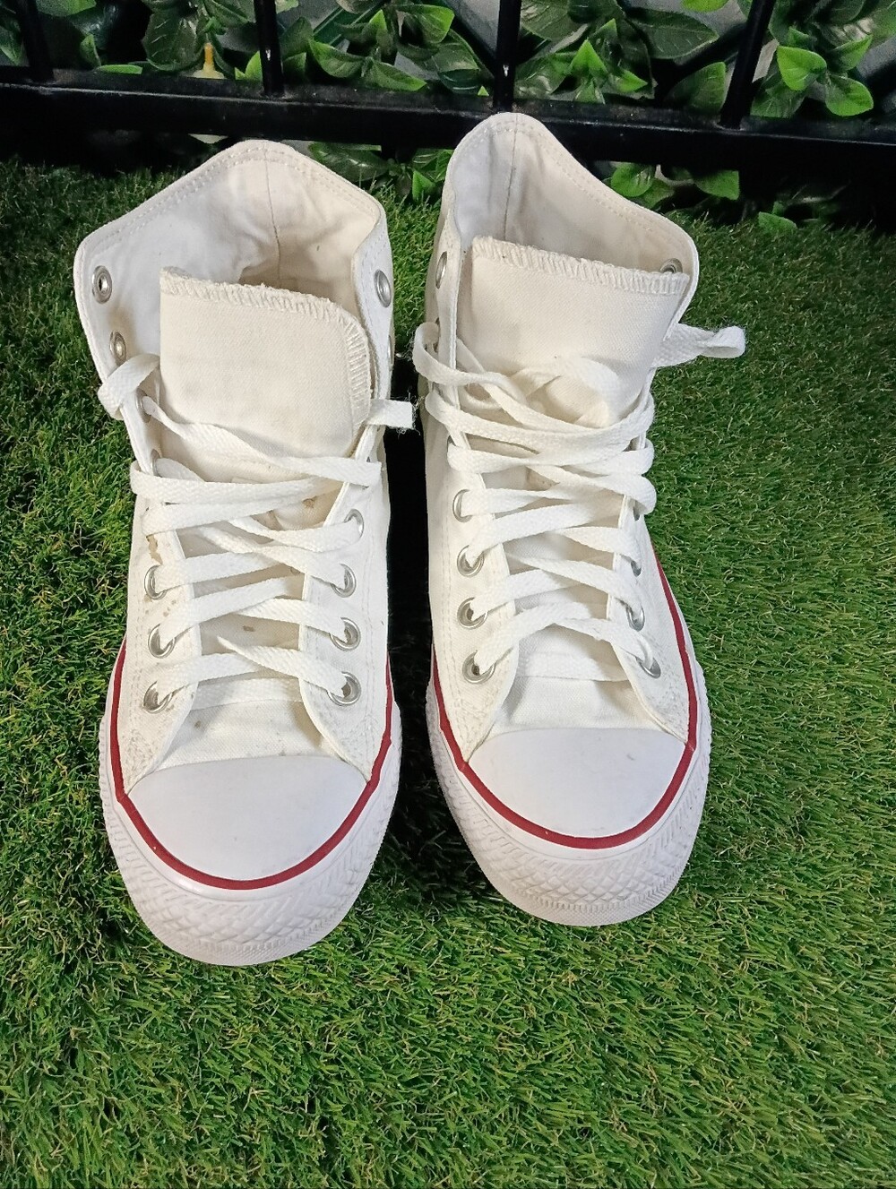 Converse White High-Top Sneakers with Red Trim